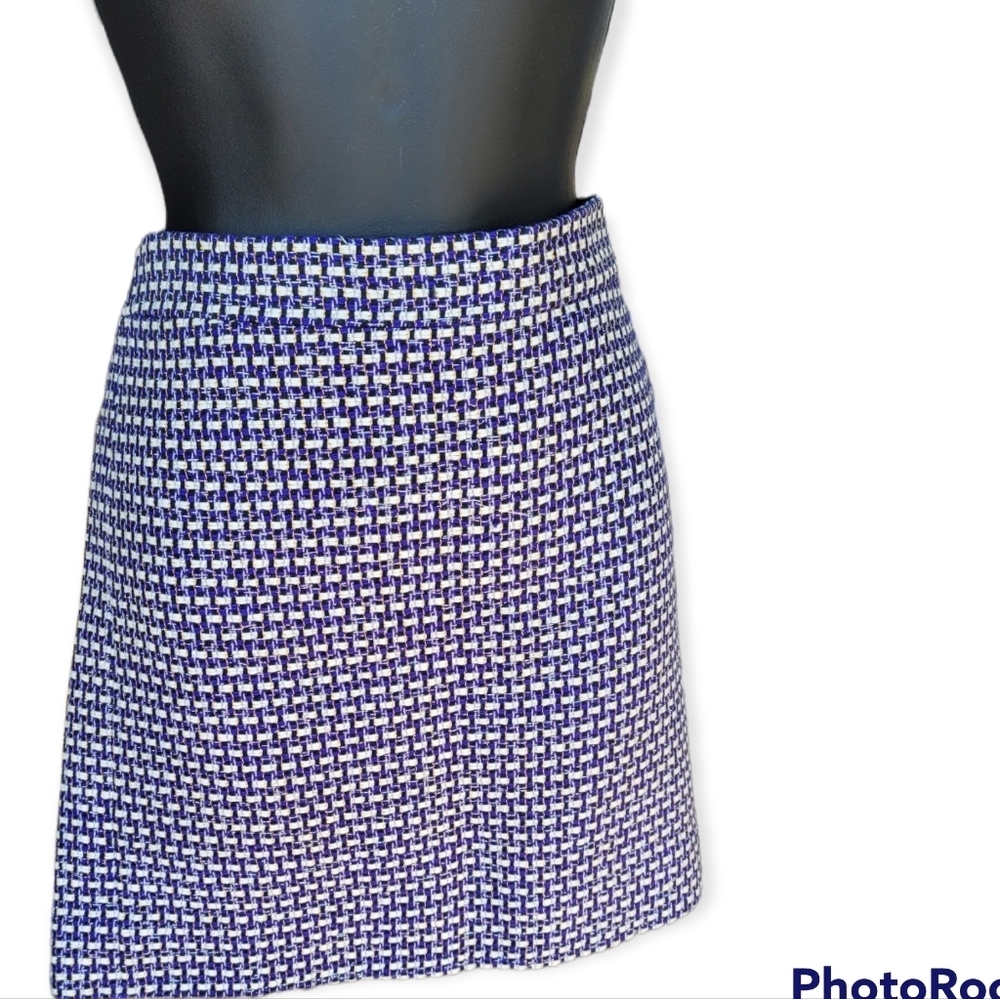 J. Crew Woven Silk-Blend Pencil Mini Skirt Purple, White,Gold Size 4.#9… - Picture 2 of 7